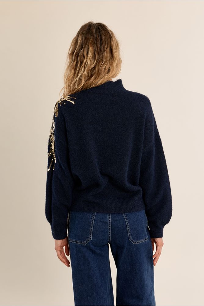 Molly Bracken navy embellished turtleneck jumper back view