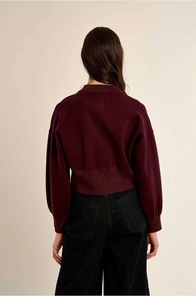 Molly Bracken burgundy heart button knit cardigan back view