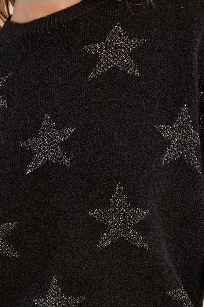 Molly Bracken black knit jumper close-up showing iridescent star pattern