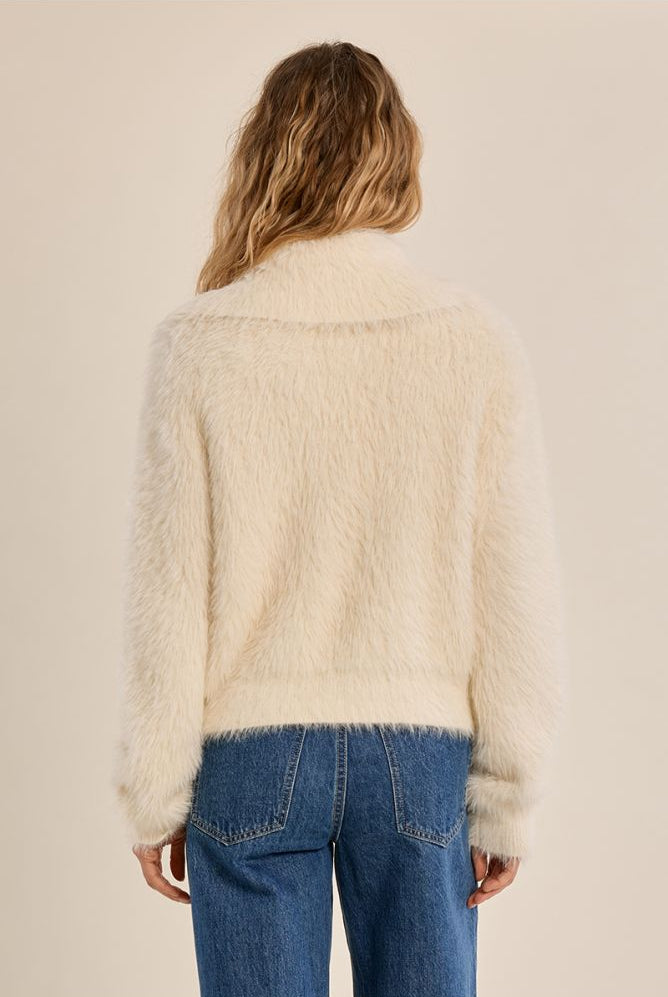 Molly Bracken cream fluffy knit cardigan back view