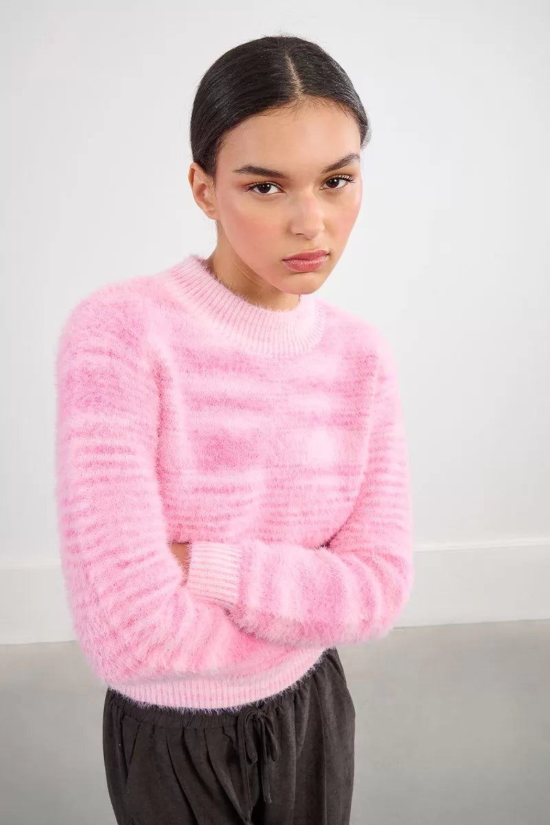 Molly Bracken soft pink fuzzy jumper autumn/winter styled look for women