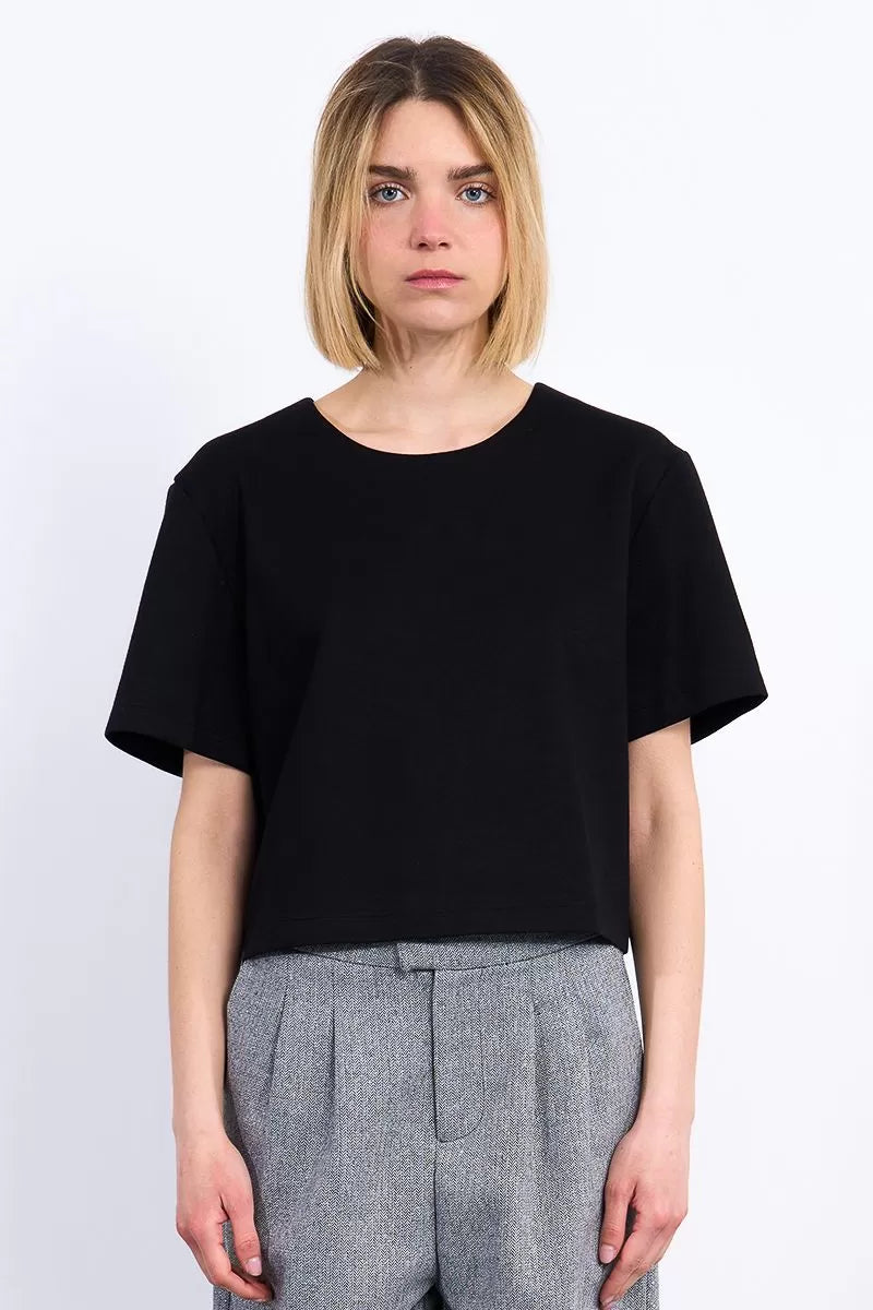 Molly Bracken black scoop neck cropped top front view