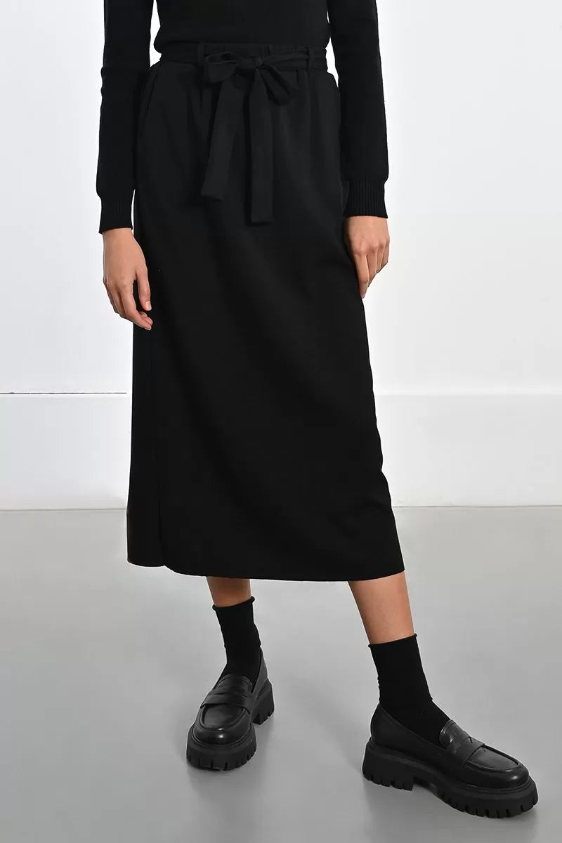Molly Bracken long belted skirt with tie waist, side view