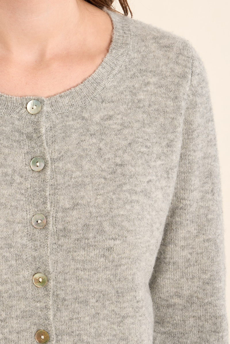 Molly Bracken grey knitted cardigan close-up of button detail