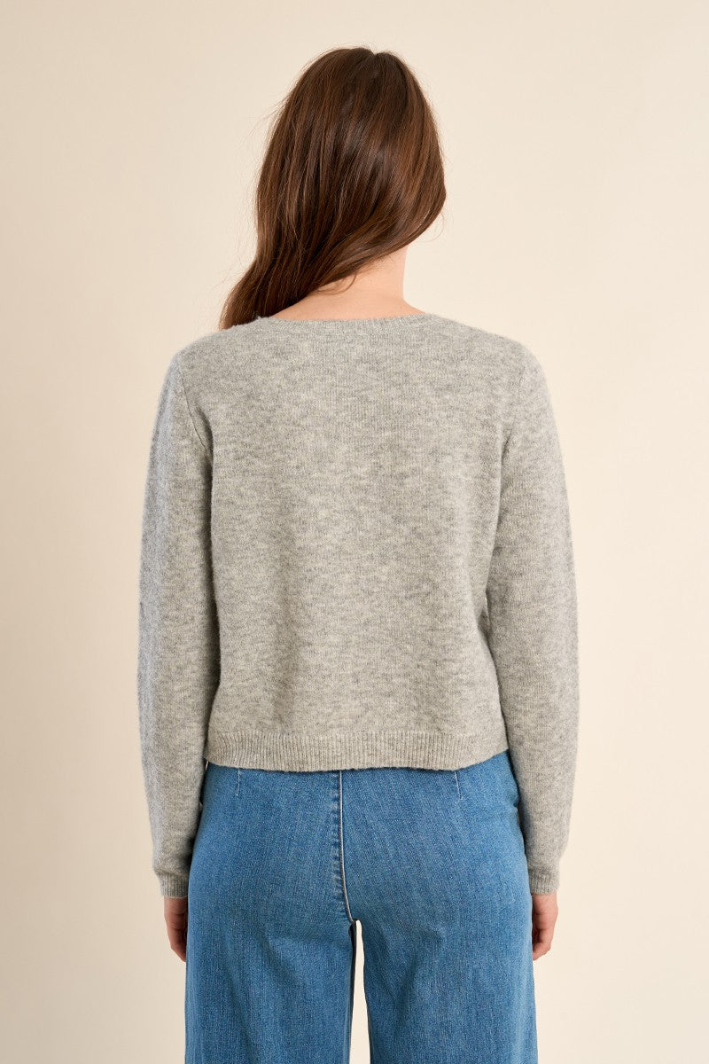 Molly Bracken grey round neck cardigan back view