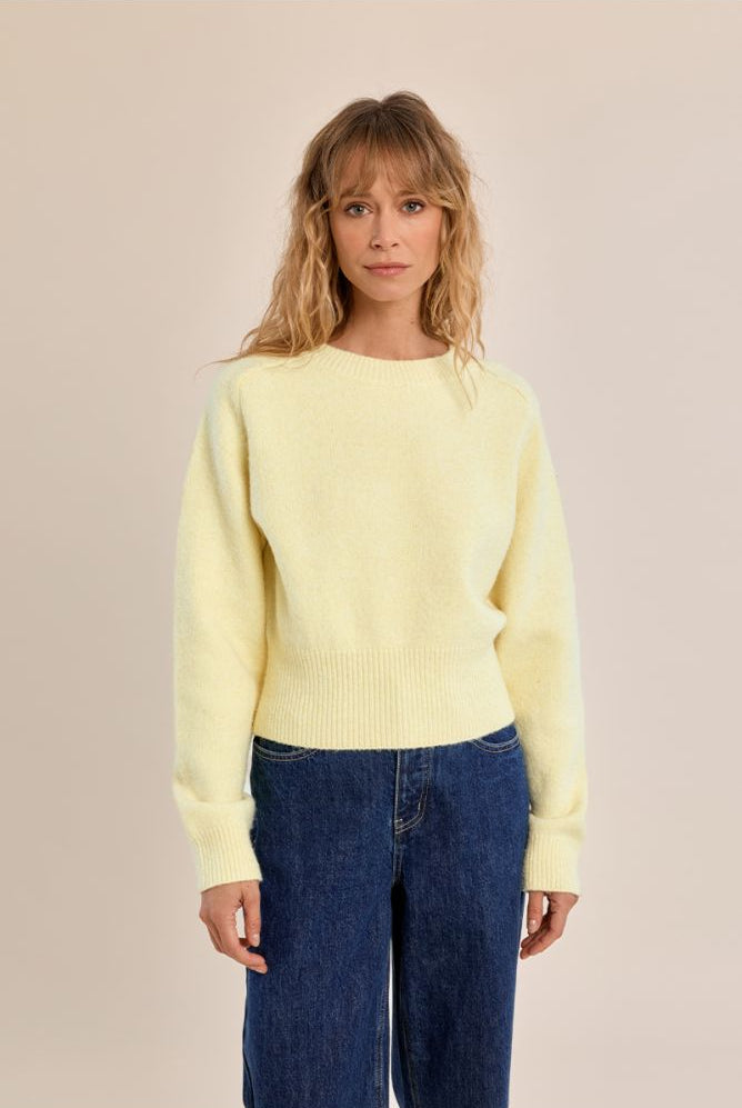 Molly Bracken yellow ribbed cropped jumper front view