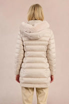 Molly Bracken cream puffer coat with slim fit and faux fur hood – back view