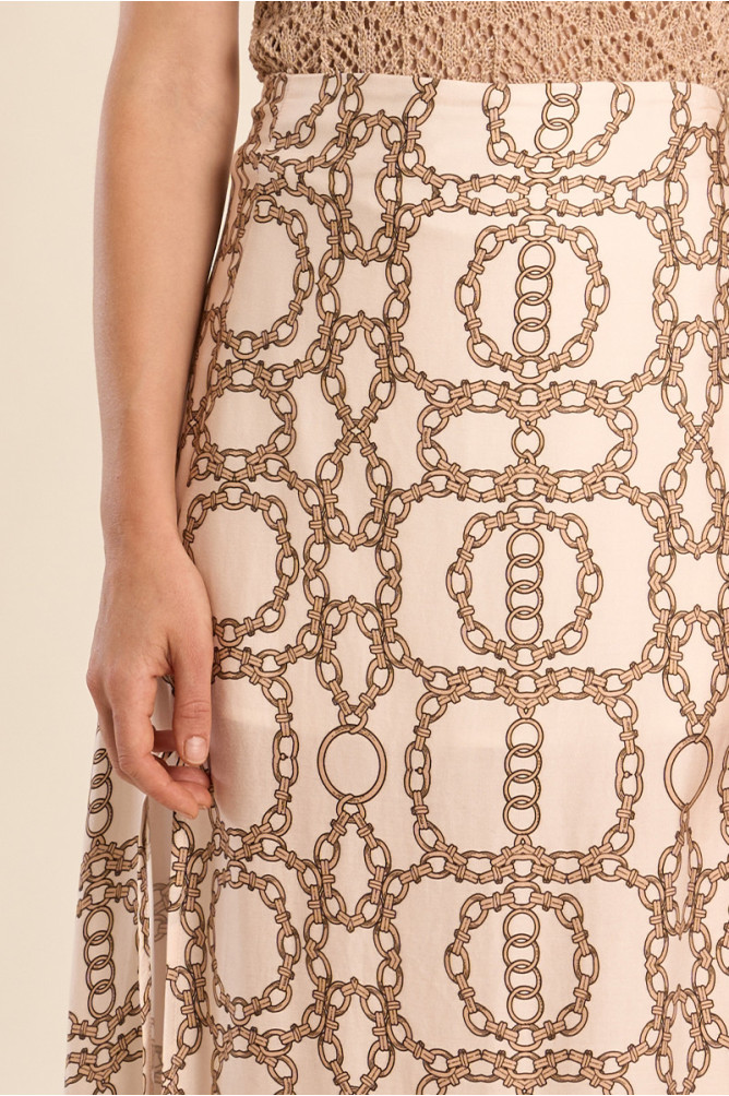 Molly Bracken chain print skirt close up beige fabric detail
