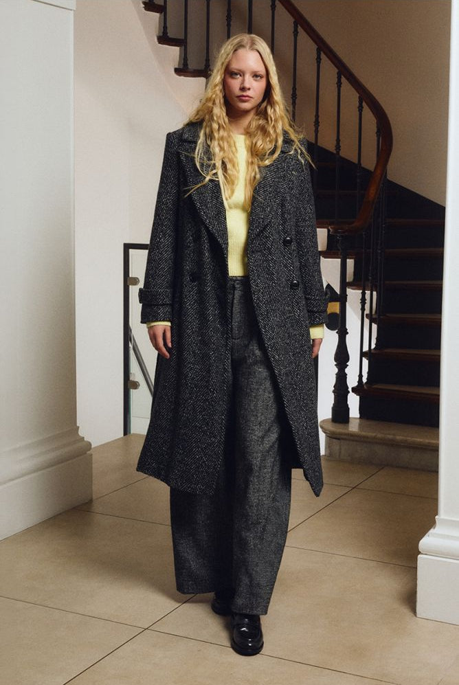 Molly Bracken charcoal herringbone belted coat lifestyle image