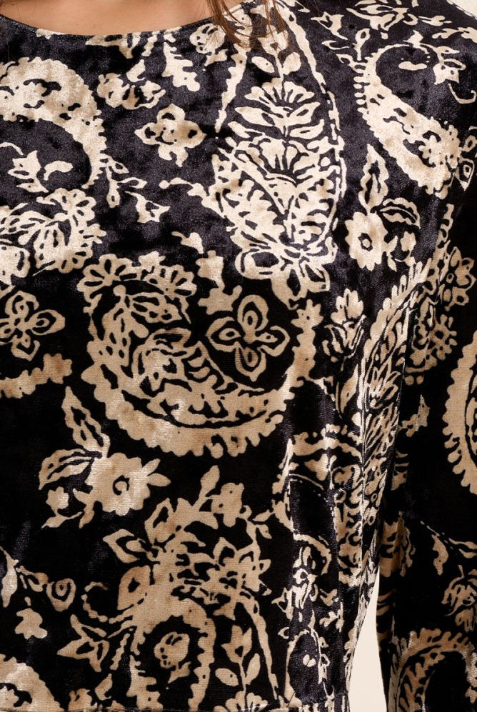 Molly Bracken black paisley dress print detail close-up