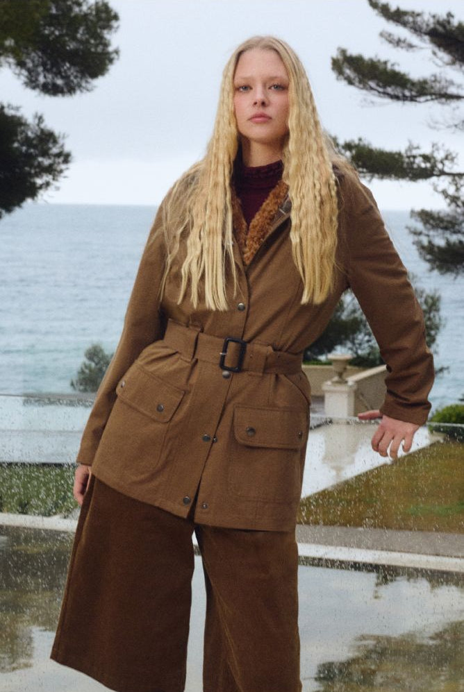 Molly Bracken khaki belted parka jacket lifestyle image