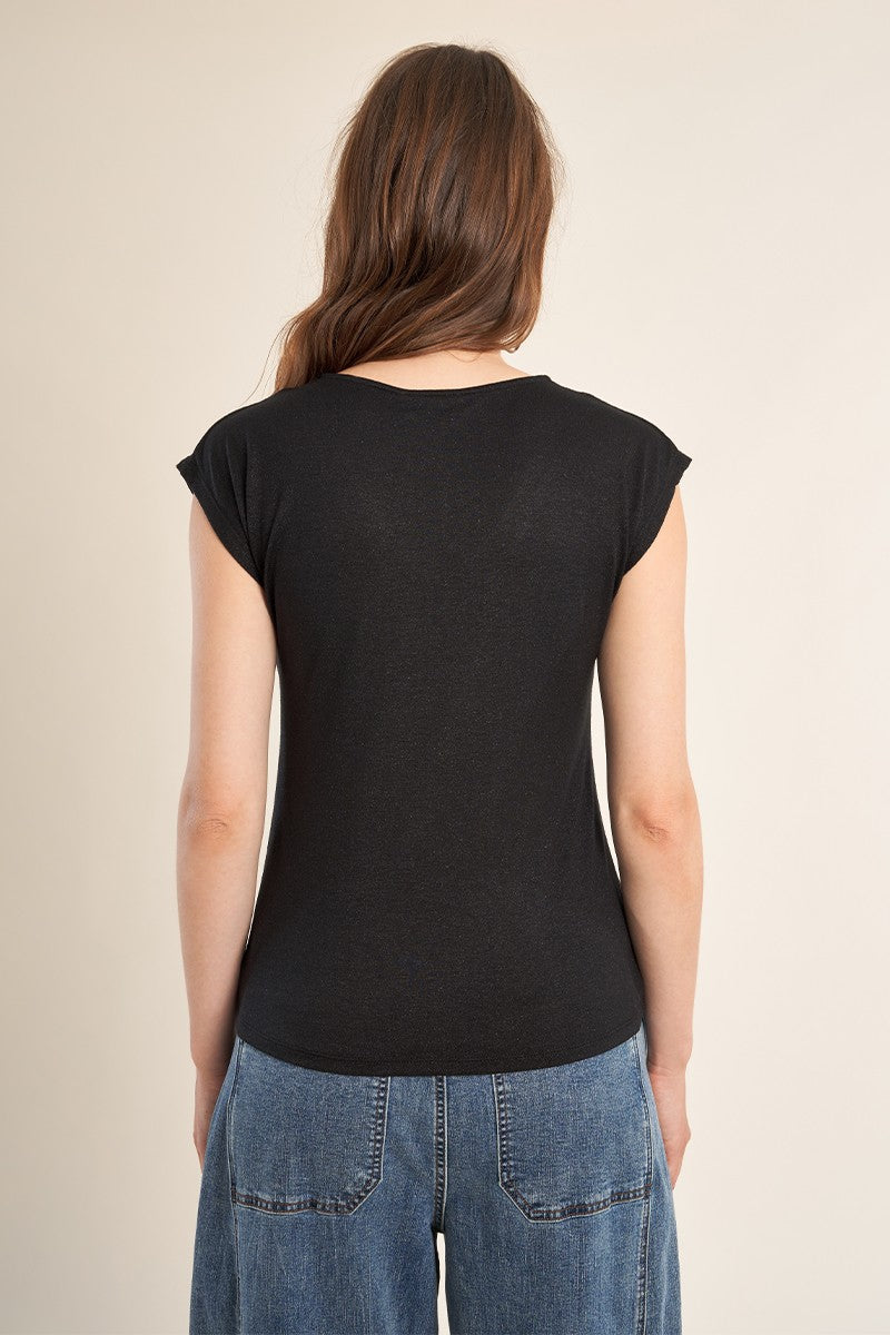 Molly Bracken black V neck T-shirt back view