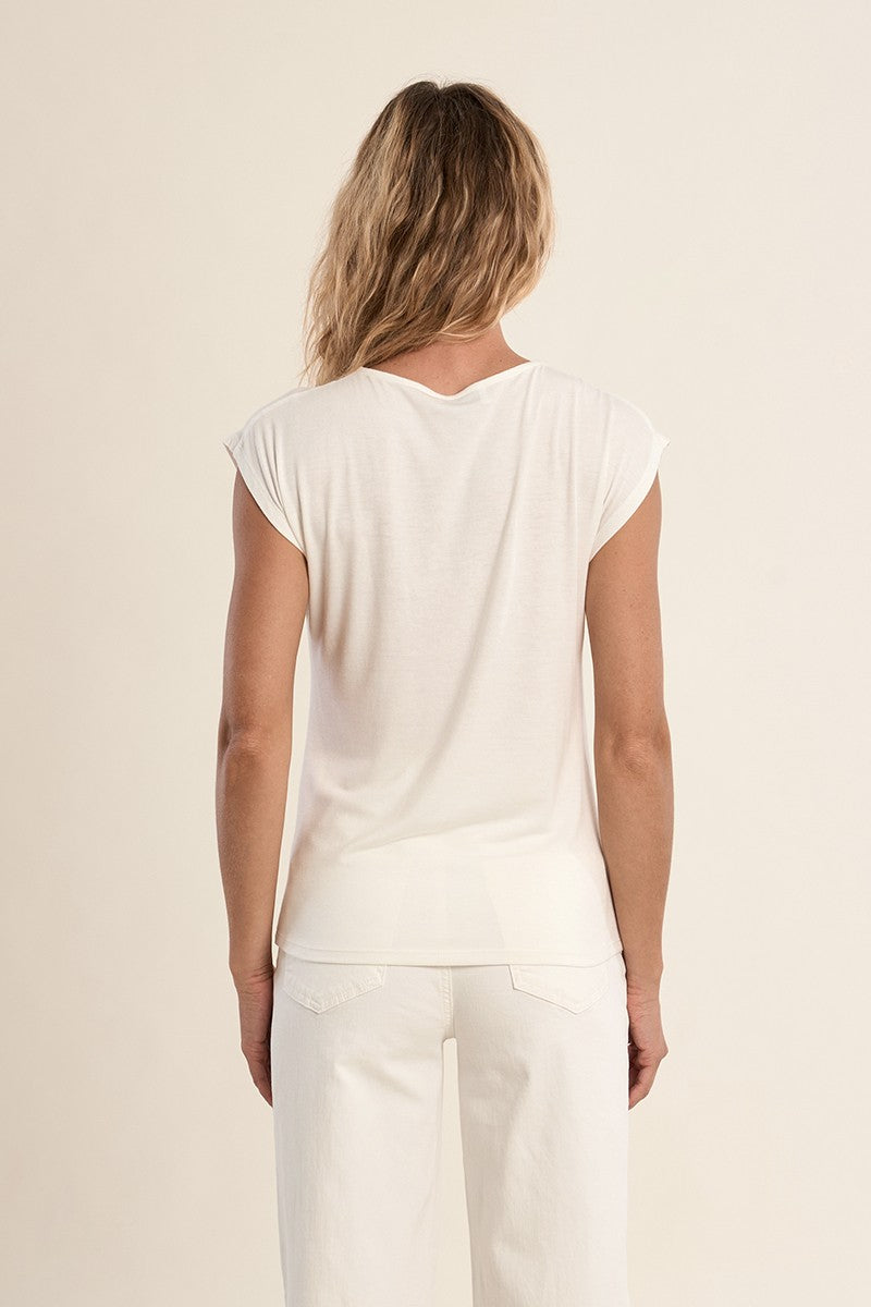 Molly Bracken cream V neck T-shirt back view