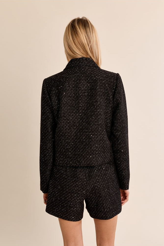 Molly Bracken black short tweed jacket back view
