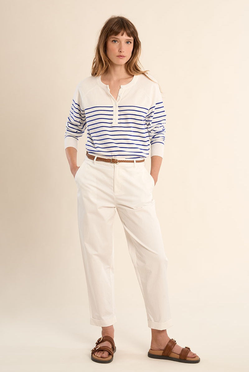 Molly Bracken high waisted carrot leg trousers off white front view