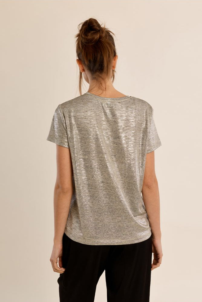 Molly Bracken beige metallic T-shirt back view