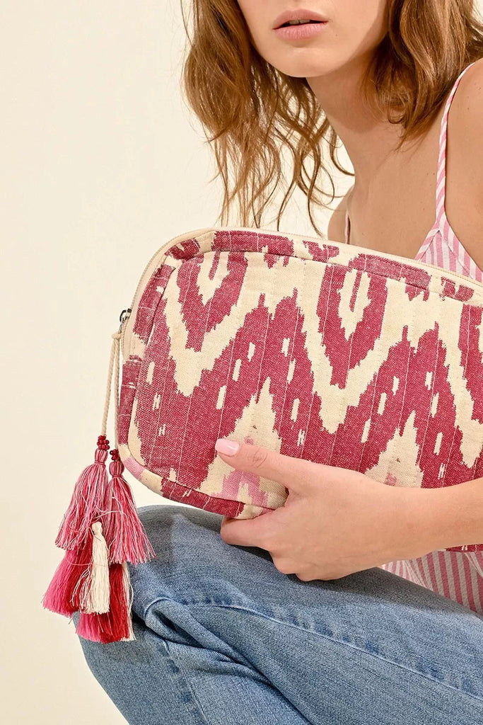 Molly Bracken Cute Pink Batik Print Clutch Bag With Tassel Details