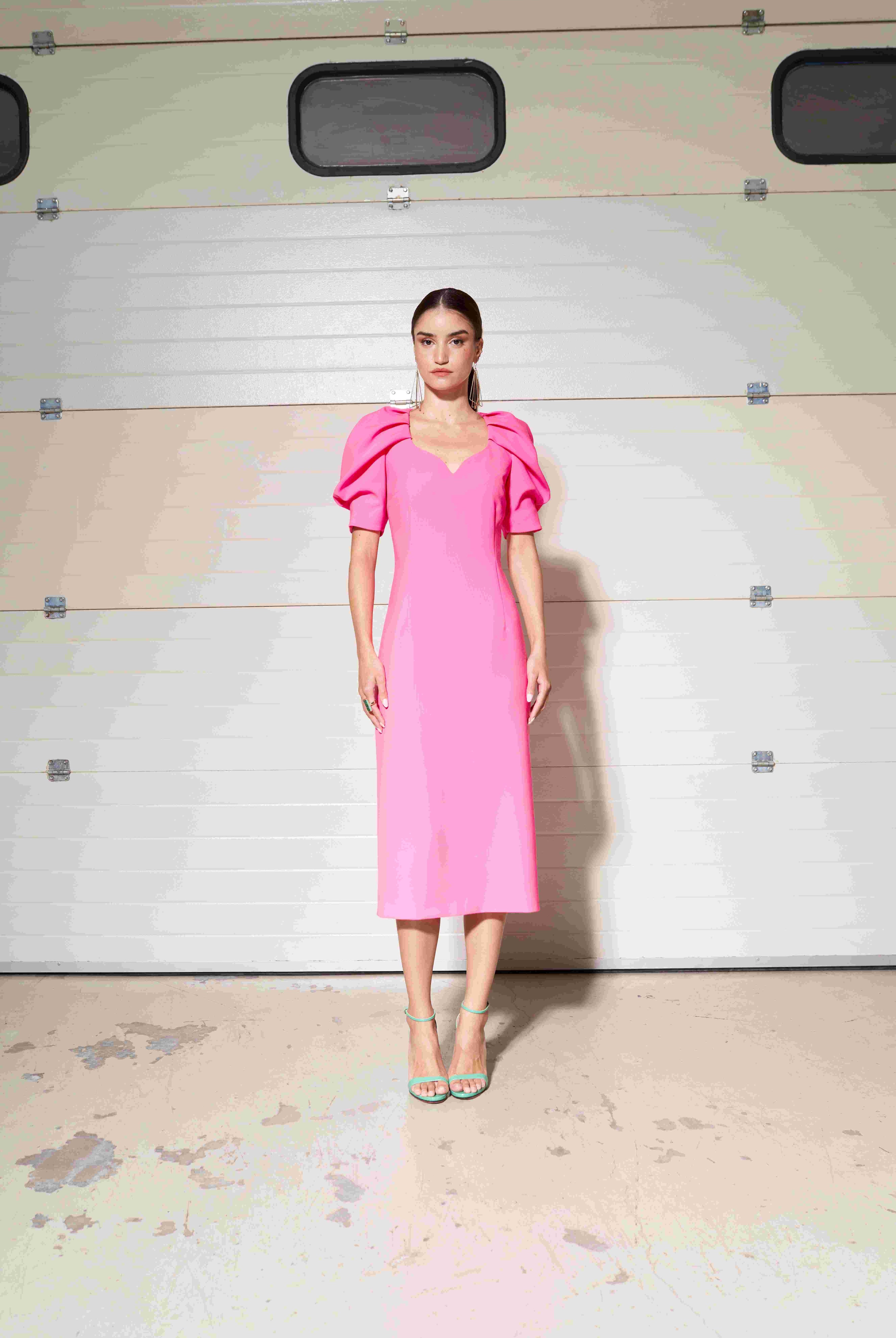 Moskada Lerma elegant pink midi dress womens occasion