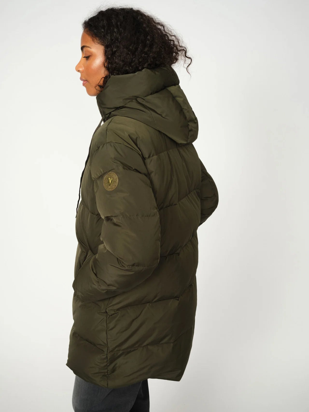 Back view of Mos Mosh Nova long down coat in khaki