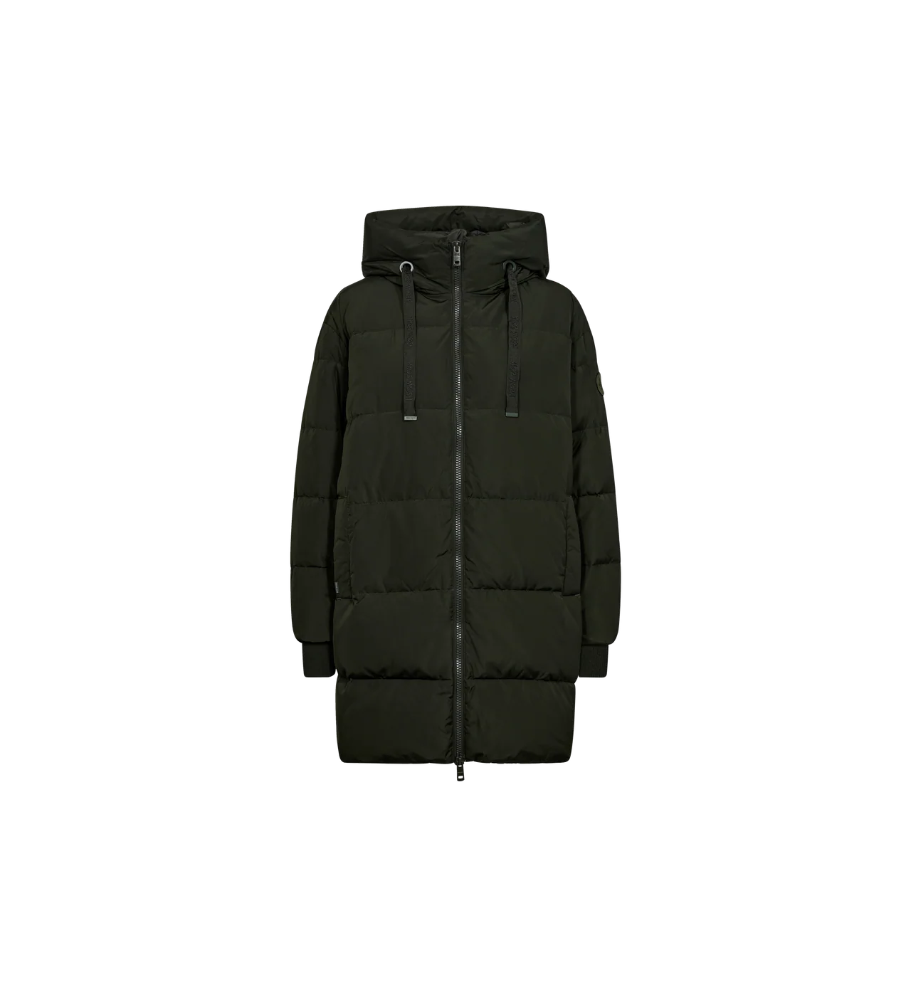 Flat lay of Mos Mosh khaki padded coat with high collar and hood