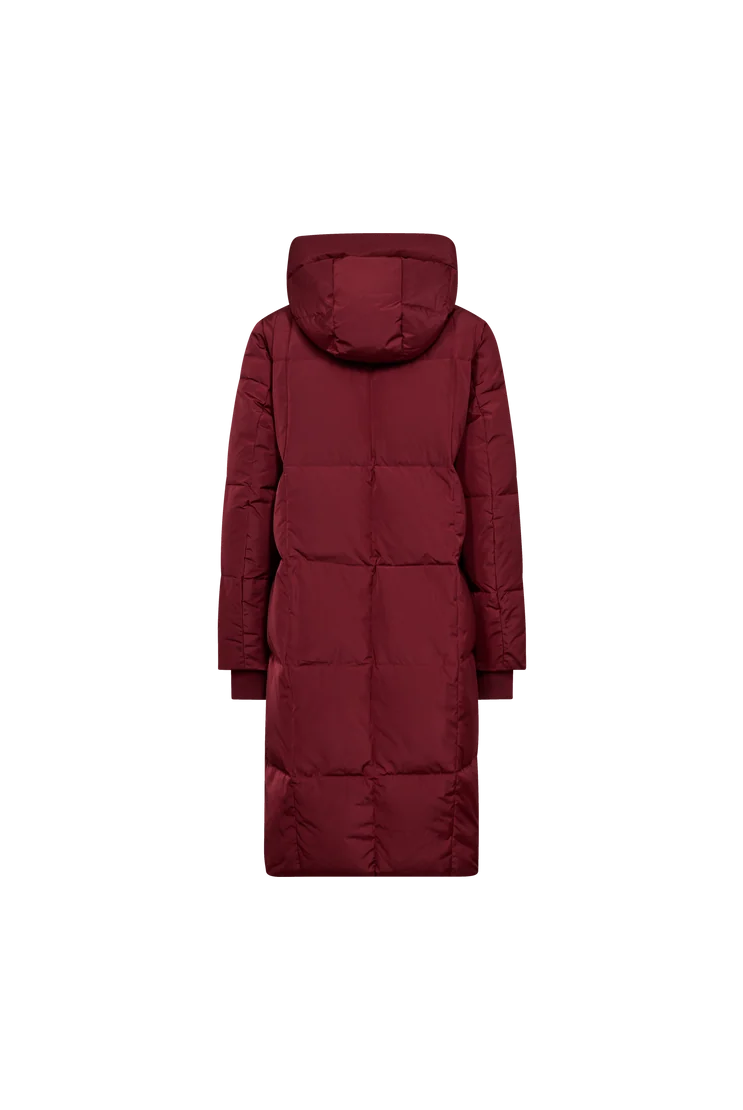 MOS MOSH Nova Square burgundy hooded down coat – back product view