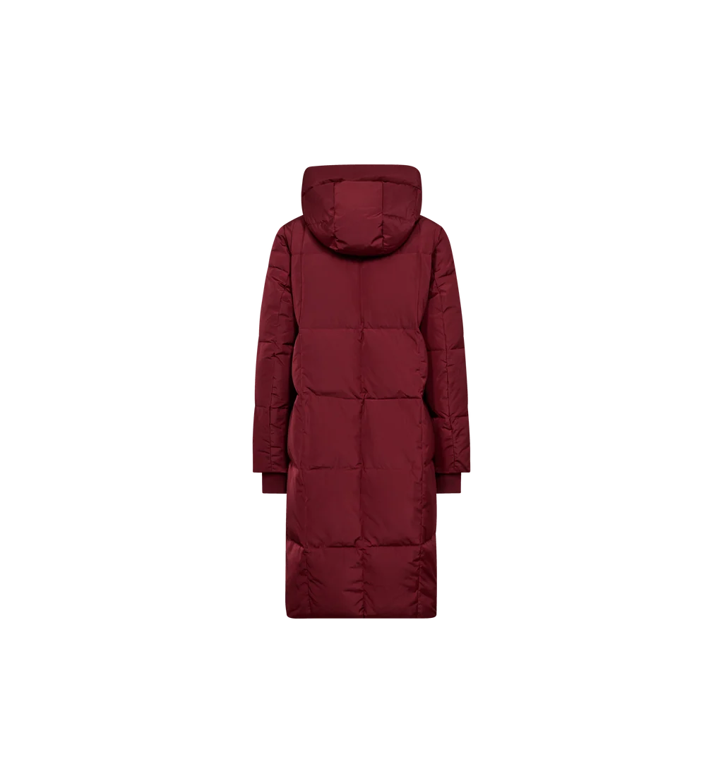 MOS MOSH Nova Square burgundy hooded down coat – back product view