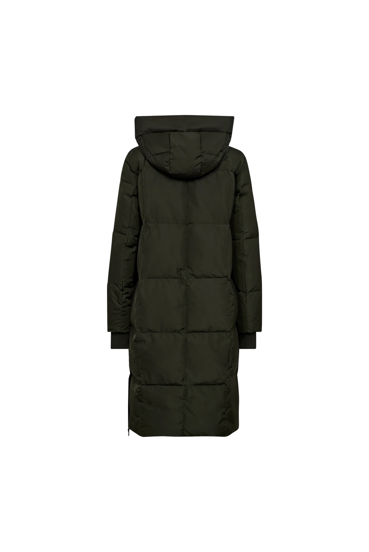 MOS MOSH Nova Square olive green hooded down coat – back product view