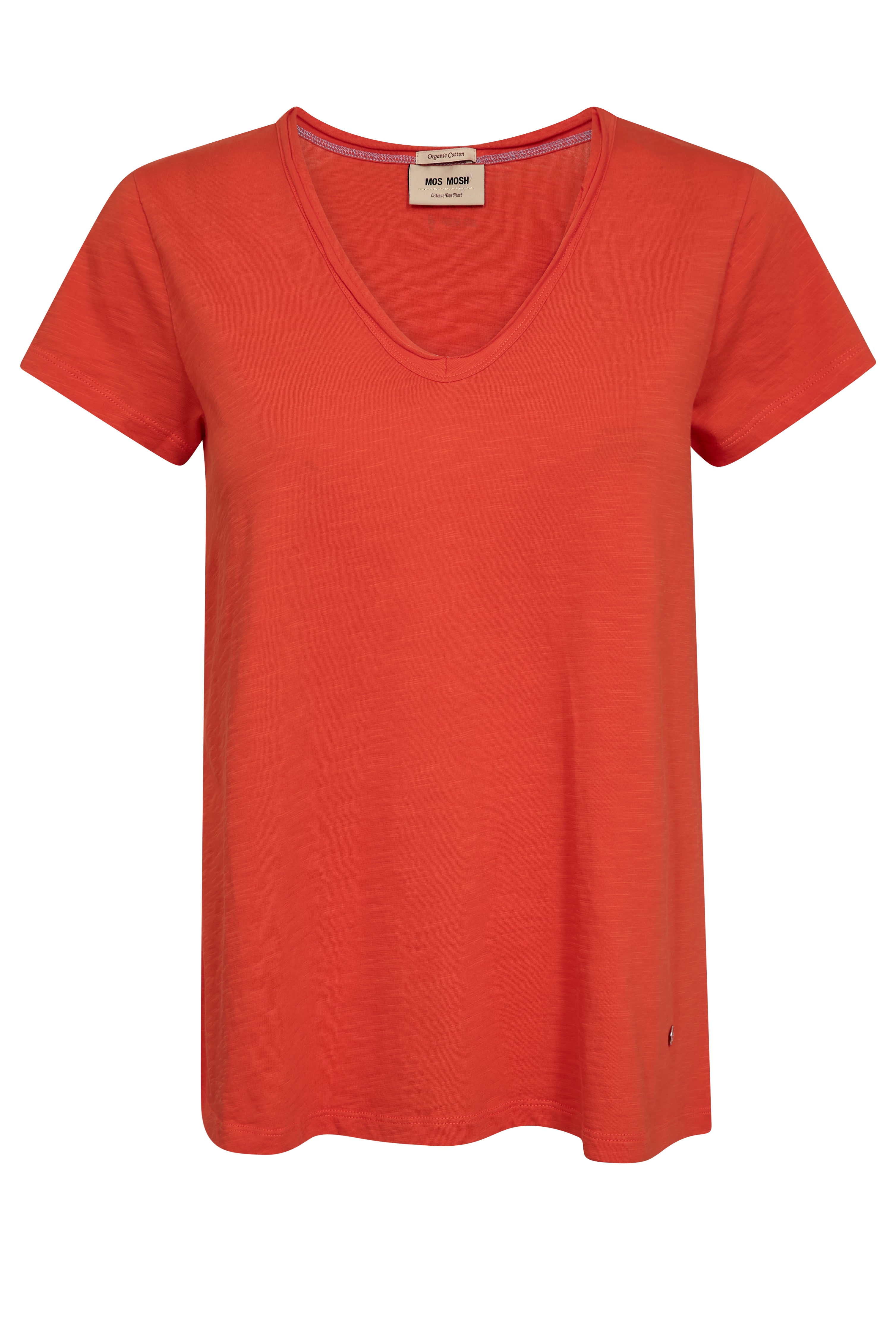 Mos Mosh Tulli orange V-neck cotton T-shirt front view