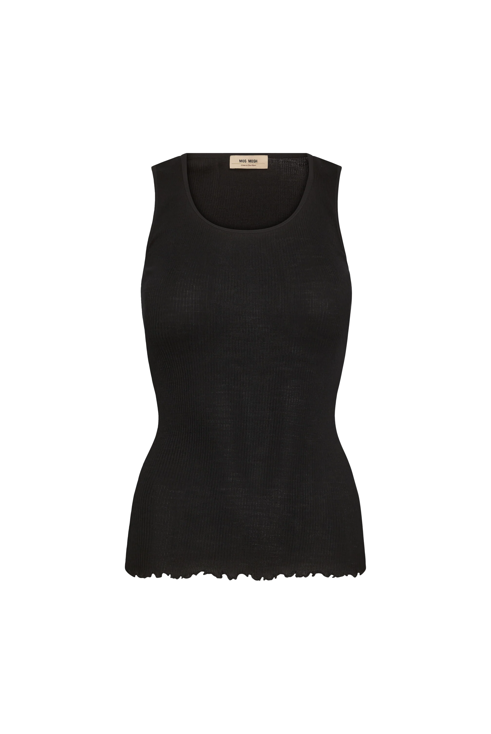 Mos Mosh Elaine tank in black silk blend with frill hem detail