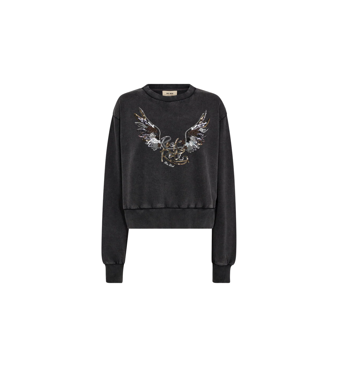 Flat lay of Mos Mosh Cosette grey sequin sweatshirt with detailing