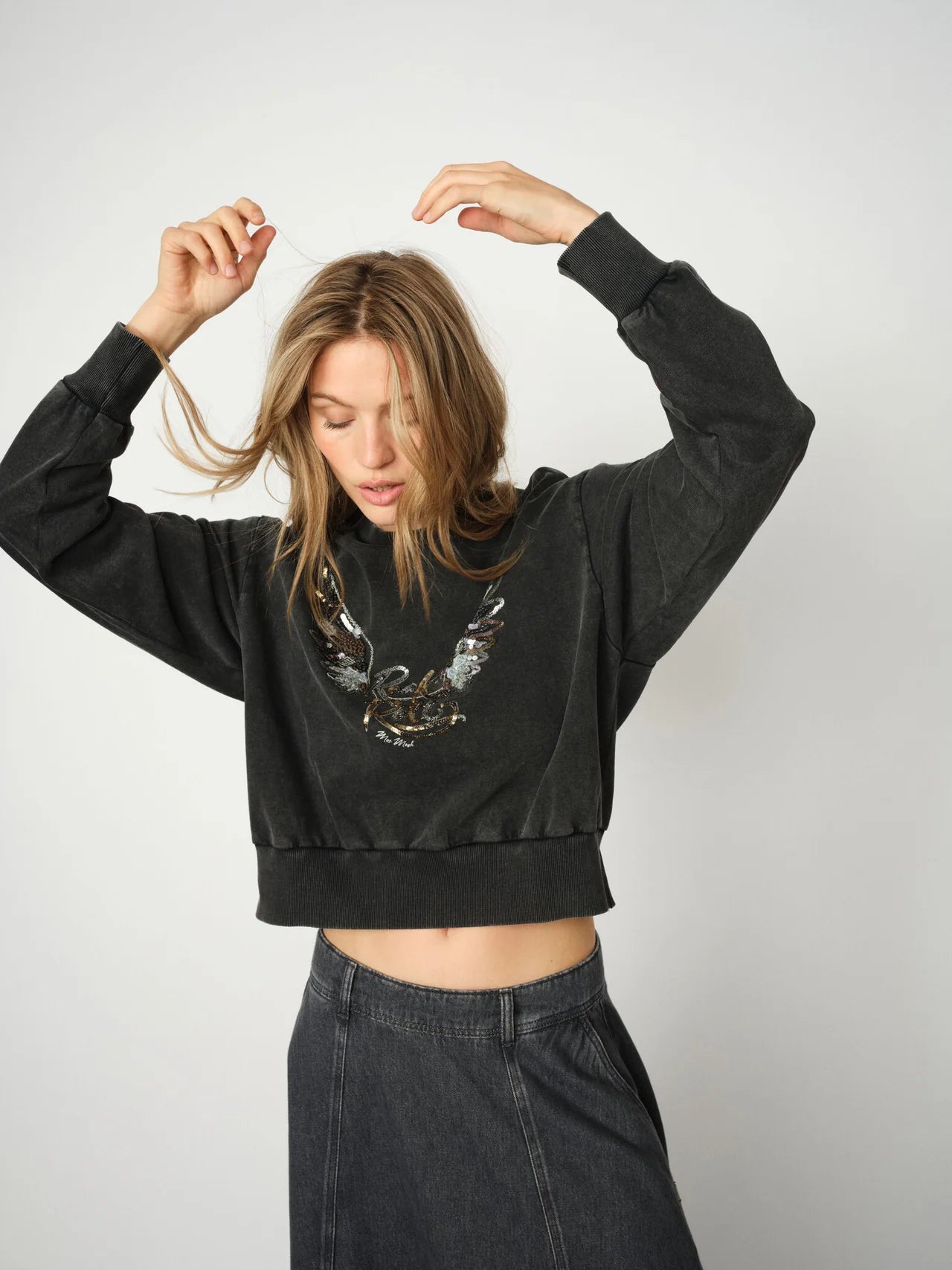 Mos Mosh Cosette short sweatshirt in grey wool blend