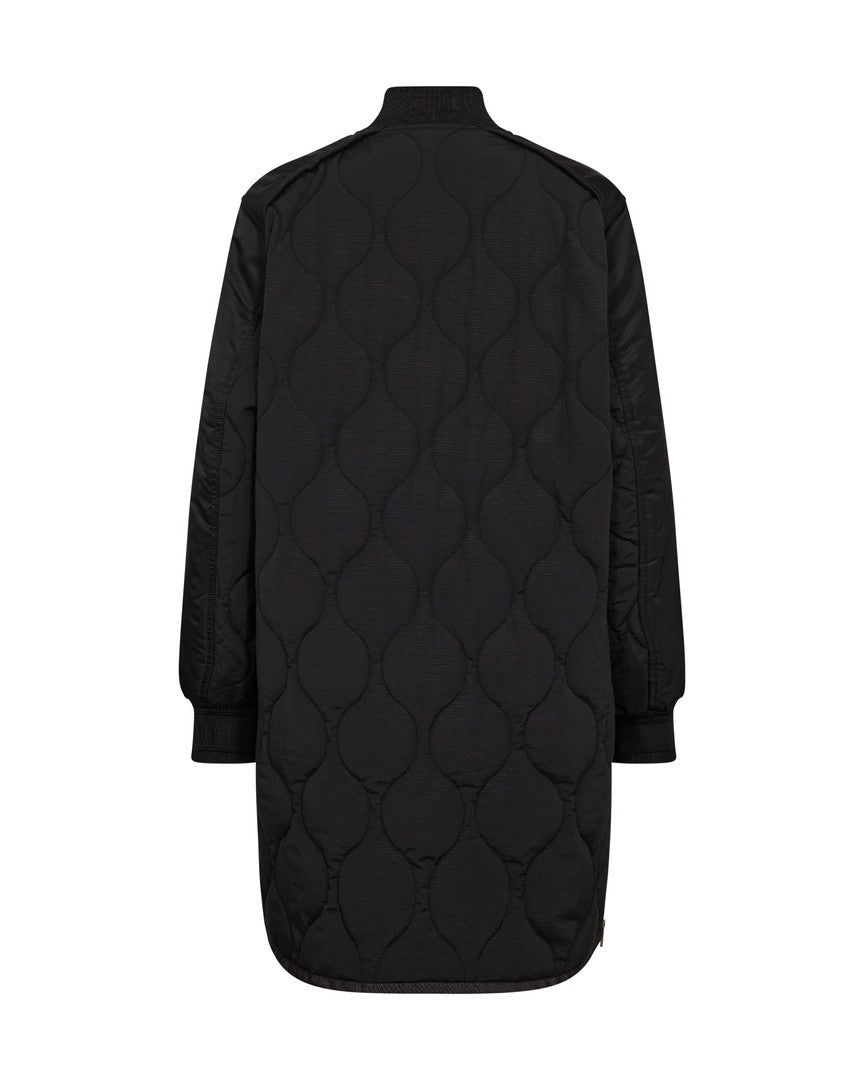 Freja Two-tone zip-front long Mos Mosh coat in black for winter layering