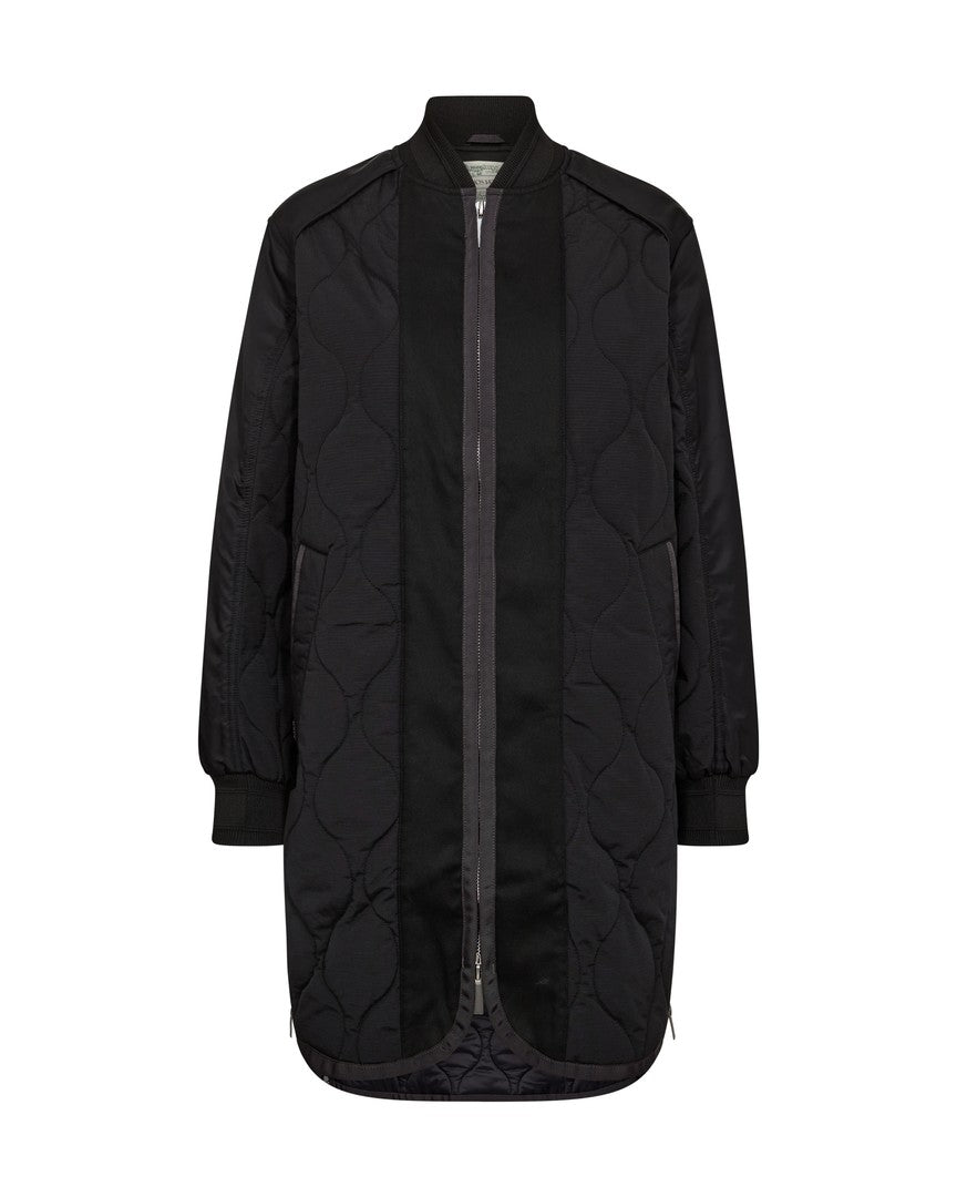 Freja stylish women’s black puffer jacket by Mos Mosh with bomber shape