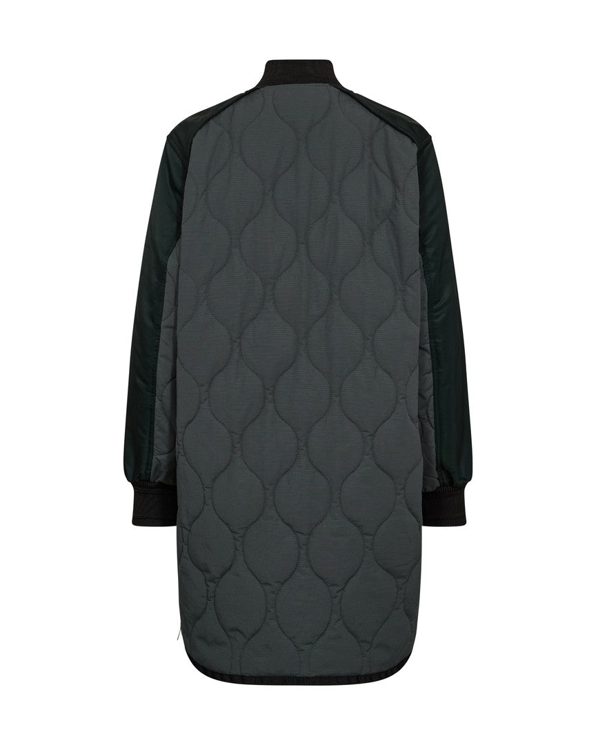 Back of Mos Mosh green quilted long coat – Freja puffer style