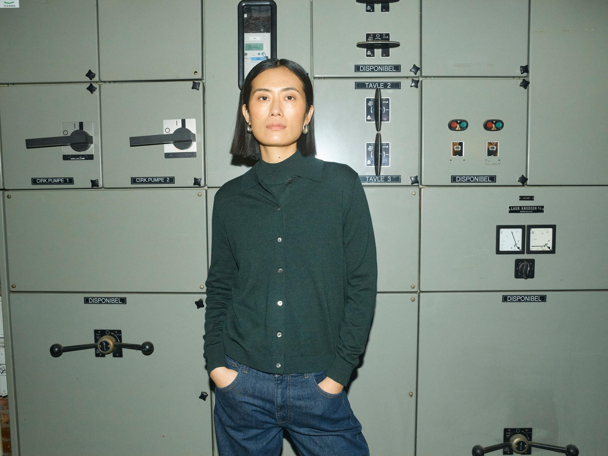 Mos Mosh forest green collared knit cardigan