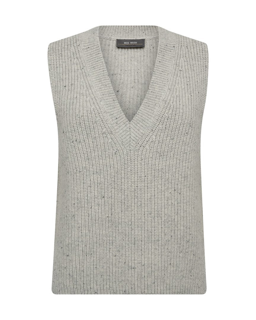 Mos Mosh Zhara Thyra grey V-neck wool vest neatly folded on white background