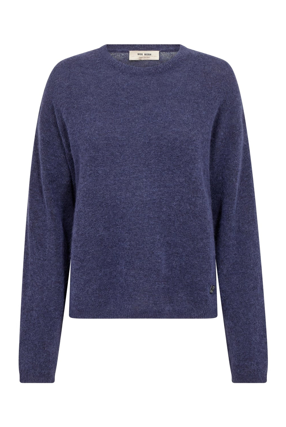Mos Mosh Mape O-Neck knit jumper crown blue navy, studio front view