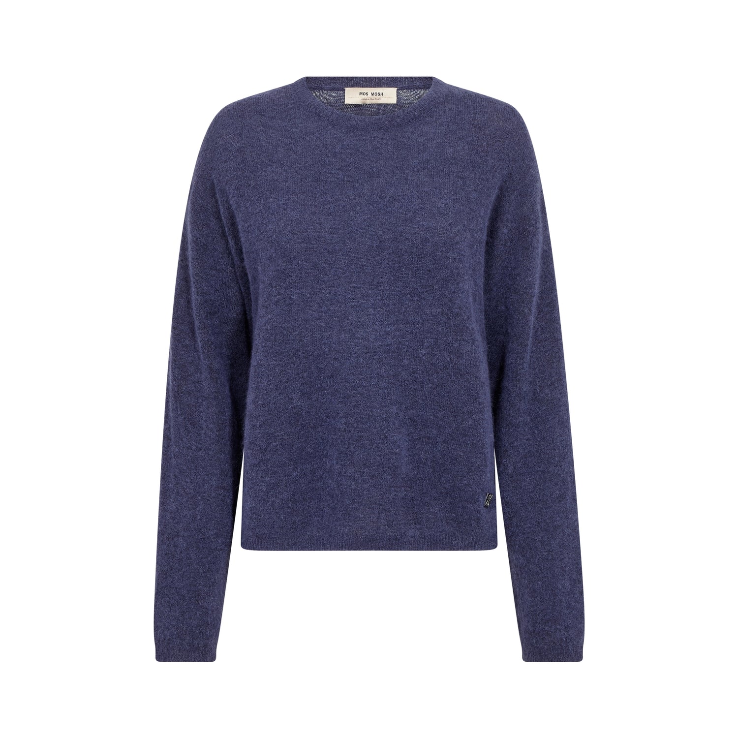 Mos Mosh Mape O-Neck knit jumper crown blue navy, studio front view