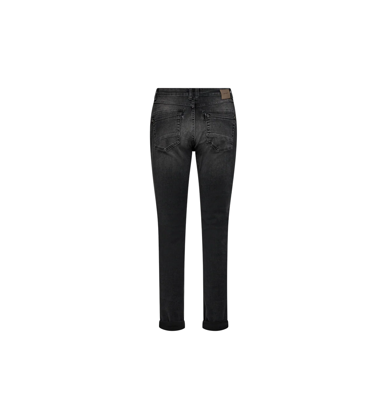 Back view of Mos Mosh Naomi Perla grey skinny jeans, flat lay on white background.