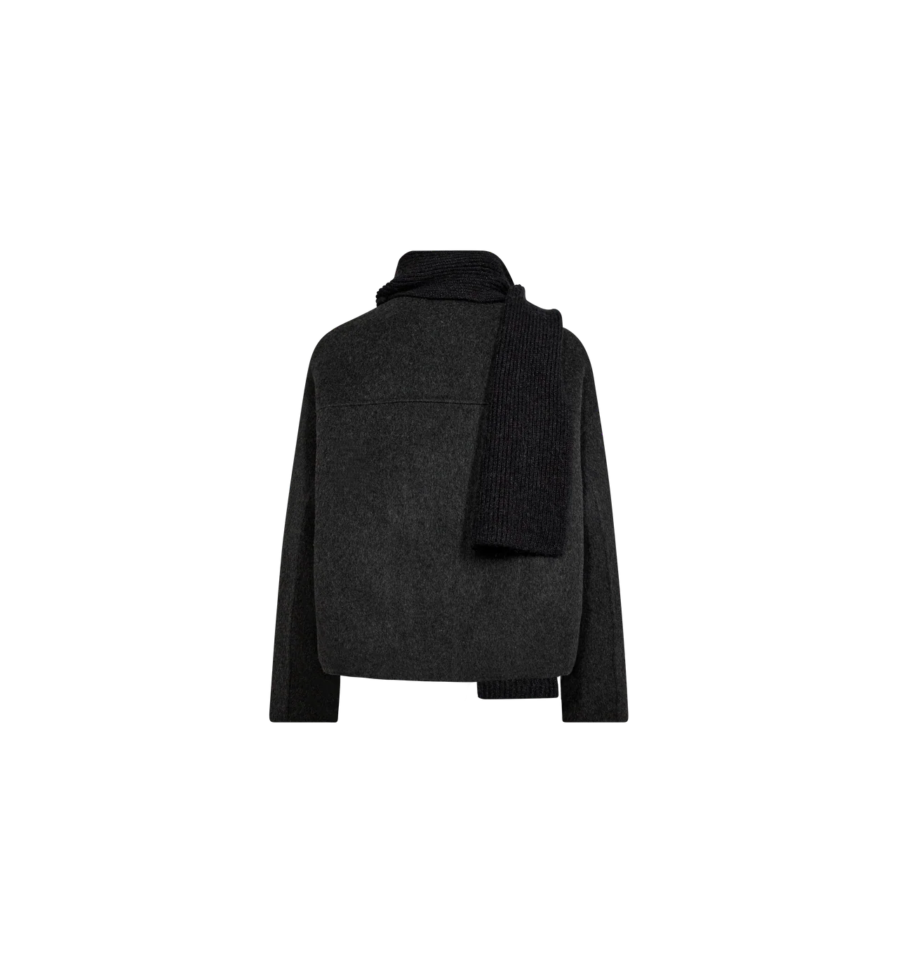 Back product image of Mos Mosh Loisa charcoal wool jacket showing straight hem and clean seams.