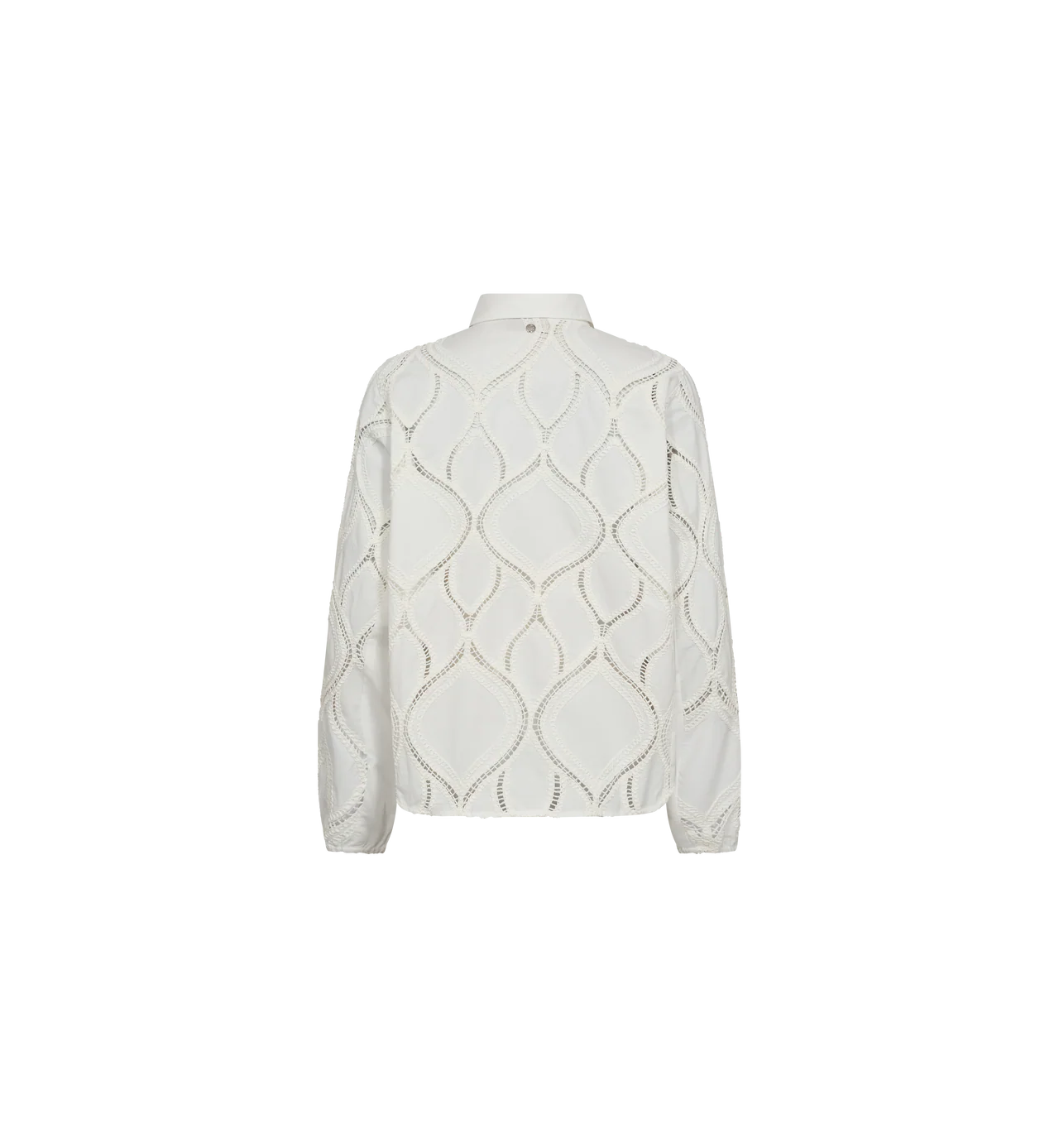 Cream cotton shirt with openwork design and classic collar From back