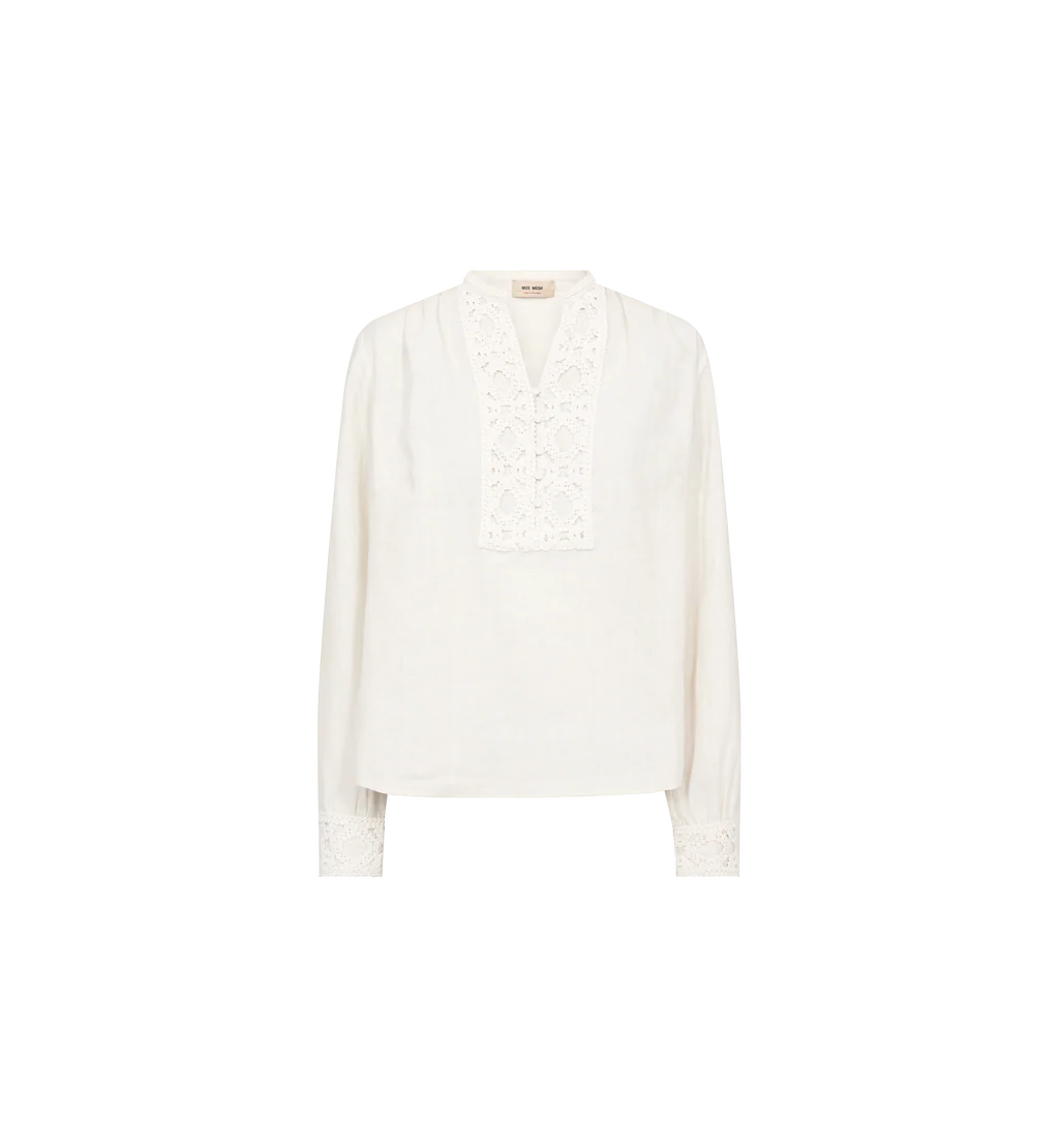 Mos Mosh Evanda women’s linen cotton blouse broderie anglaise detail