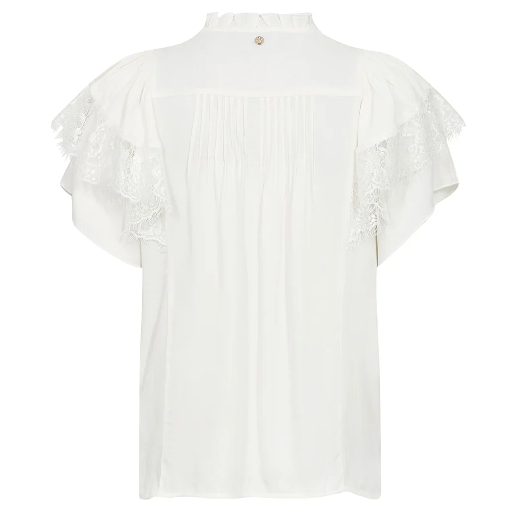 Mos Mosh white ruffle sleeve blouse back view lace trim