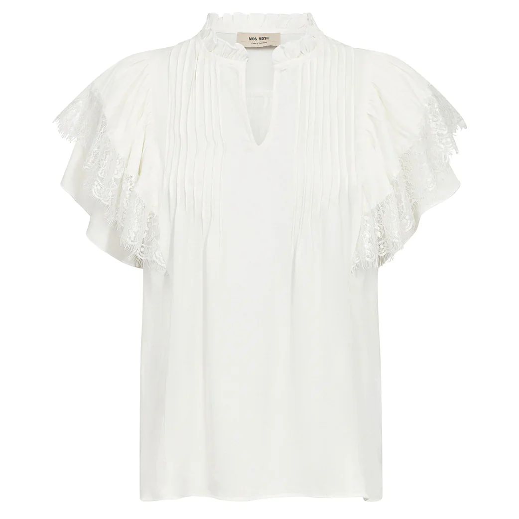Mos Mosh Wea Flowish white ruffle sleeve blouse lace detail front