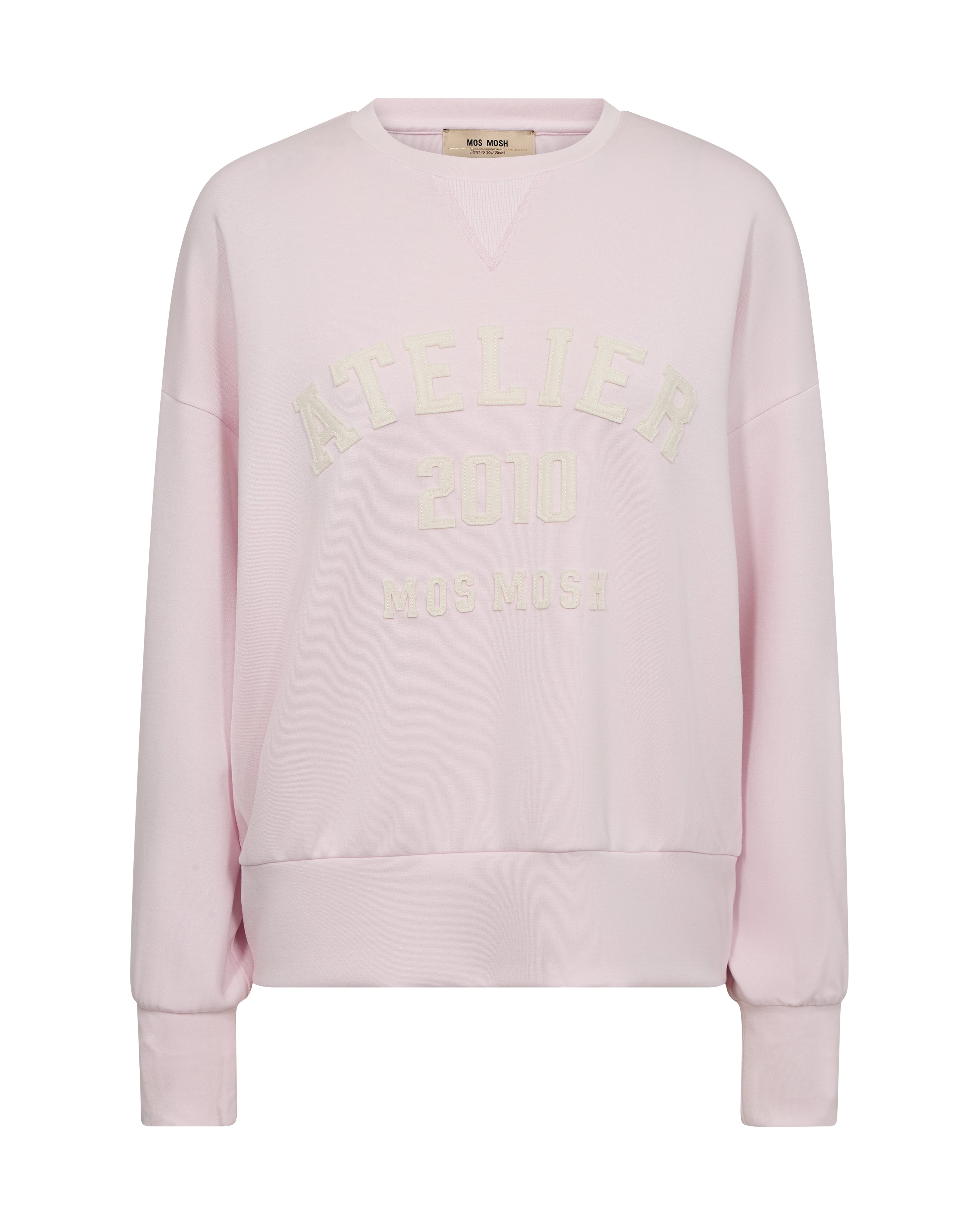 Mos Mosh Nima Atelier oversized sweatshirt in blush pink with tonal embroidery front view