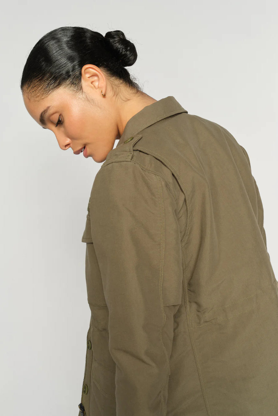 Mos Mosh Tinsley Fredric khaki jacket back view with adjustable drawstring waist