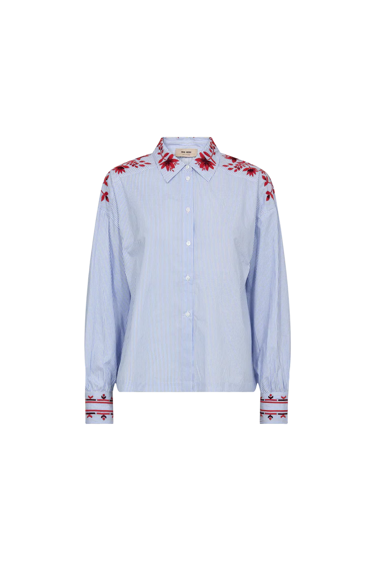 Mos Mosh Osmo embroidered stripe shirt styled with denim