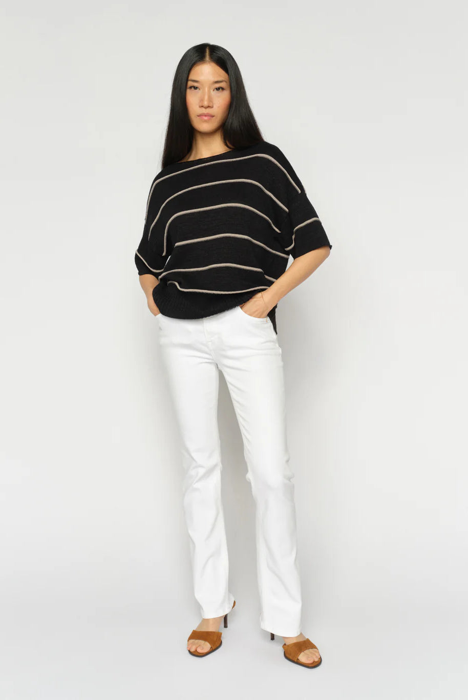 Mos Mosh Ashley Deluxe white flared jeans women’s front view