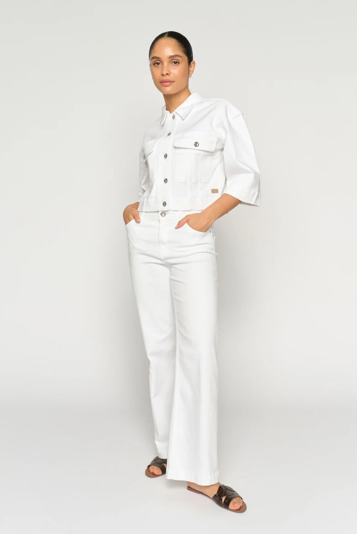 Mos Mosh Dara Deluxe wide leg white jeans front view