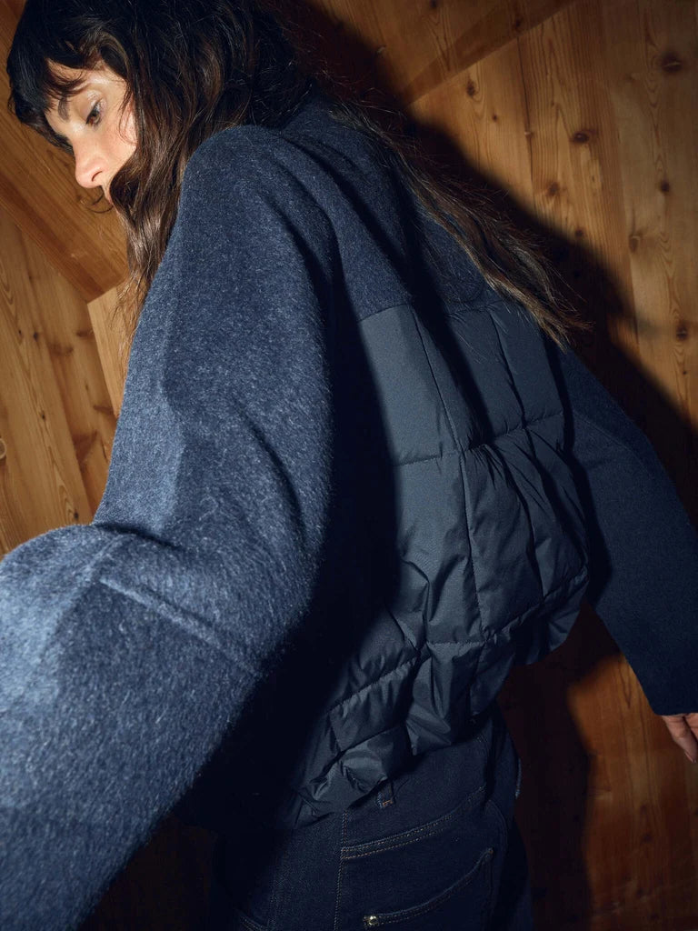 MOS MOSH Harriet Loisa navy quilted jacket sleeve and panel detail